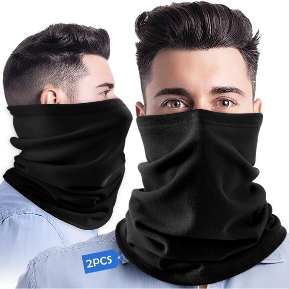 Men's Black 2-Pack Neck Gaiter Breathable Wind-proof Cotton Stretchy Face Mask - Picture 1 of 7